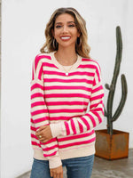 Striped Drop Shoulder Knit Top - Ladyez