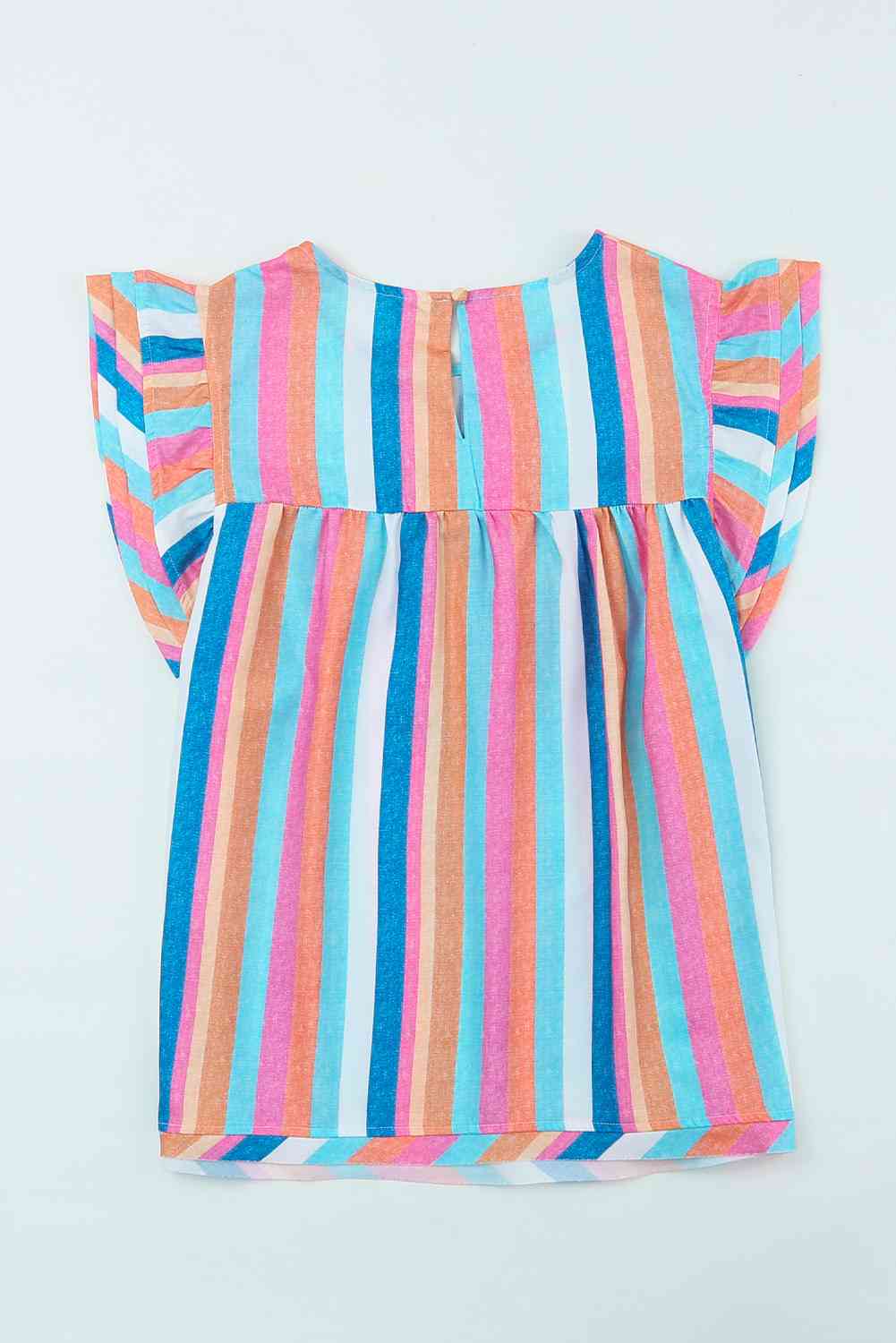 Multicolored Stripe Flutter Sleeve Blouse - Ladyez