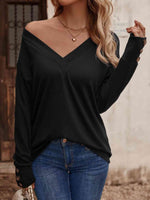V-Neck Long Sleeve Top - Ladyez
