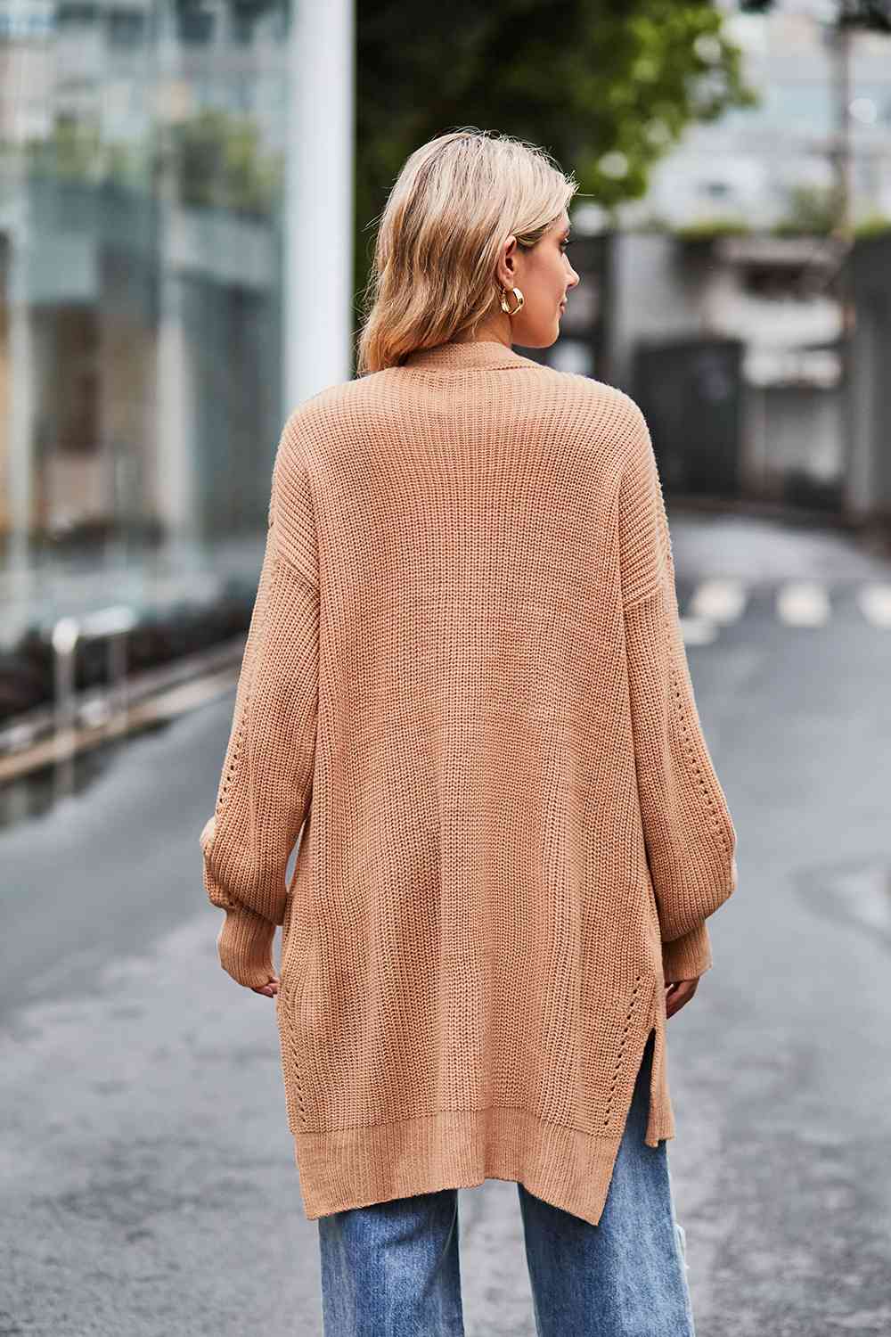 Open Front Dropped Shoulder Longline Cardigan - Ladyez