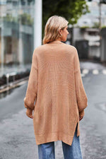 Open Front Dropped Shoulder Longline Cardigan - Ladyez