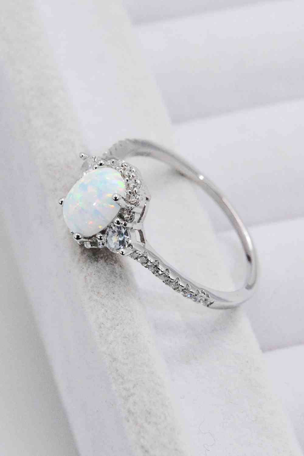 925 Sterling Silver Platinum-Plated Opal Ring - Ladyez