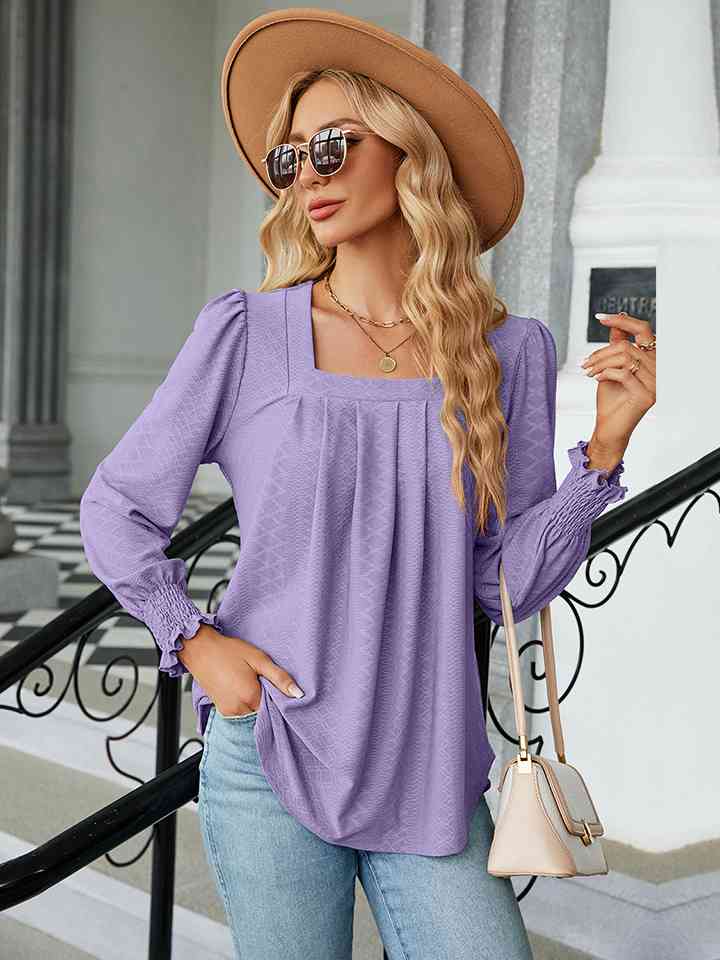 Square Neck Puff Sleeve Blouse - Ladyez