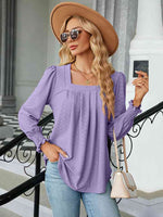 Square Neck Puff Sleeve Blouse - Ladyez