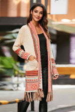 Multicolored Tassel Hem Open Front Cardigan - Ladyez