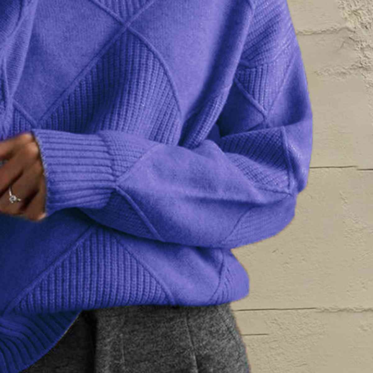 Geometric Turtleneck Long Sleeve Sweater - Ladyez