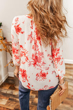 Floral Notched Long Sleeve Blouse - Ladyez