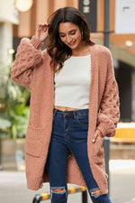 Open Front Ribbed Trim Duster Cardigan - Ladyez