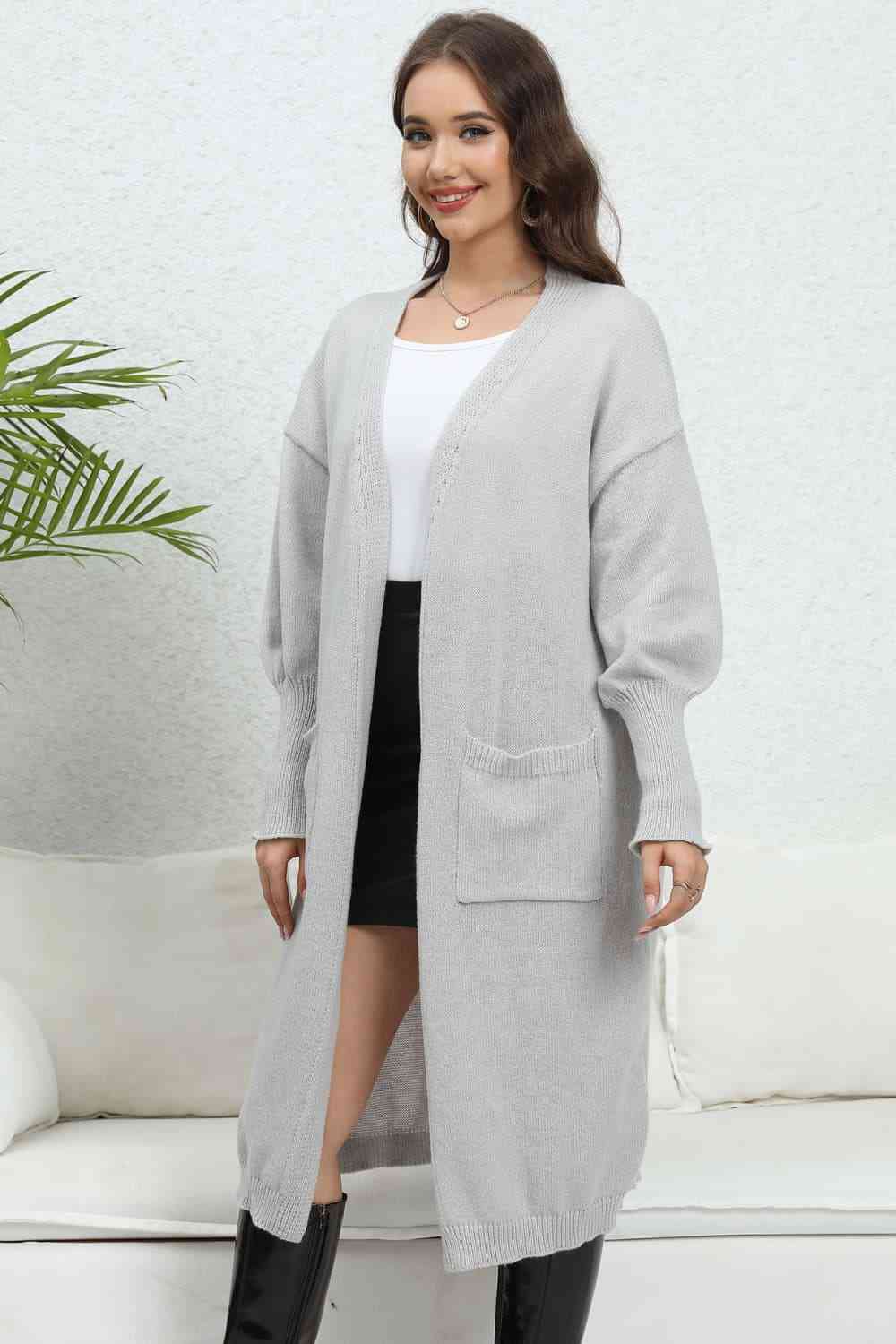 Open Front Dropped Shoulder Cardigan - Ladyez