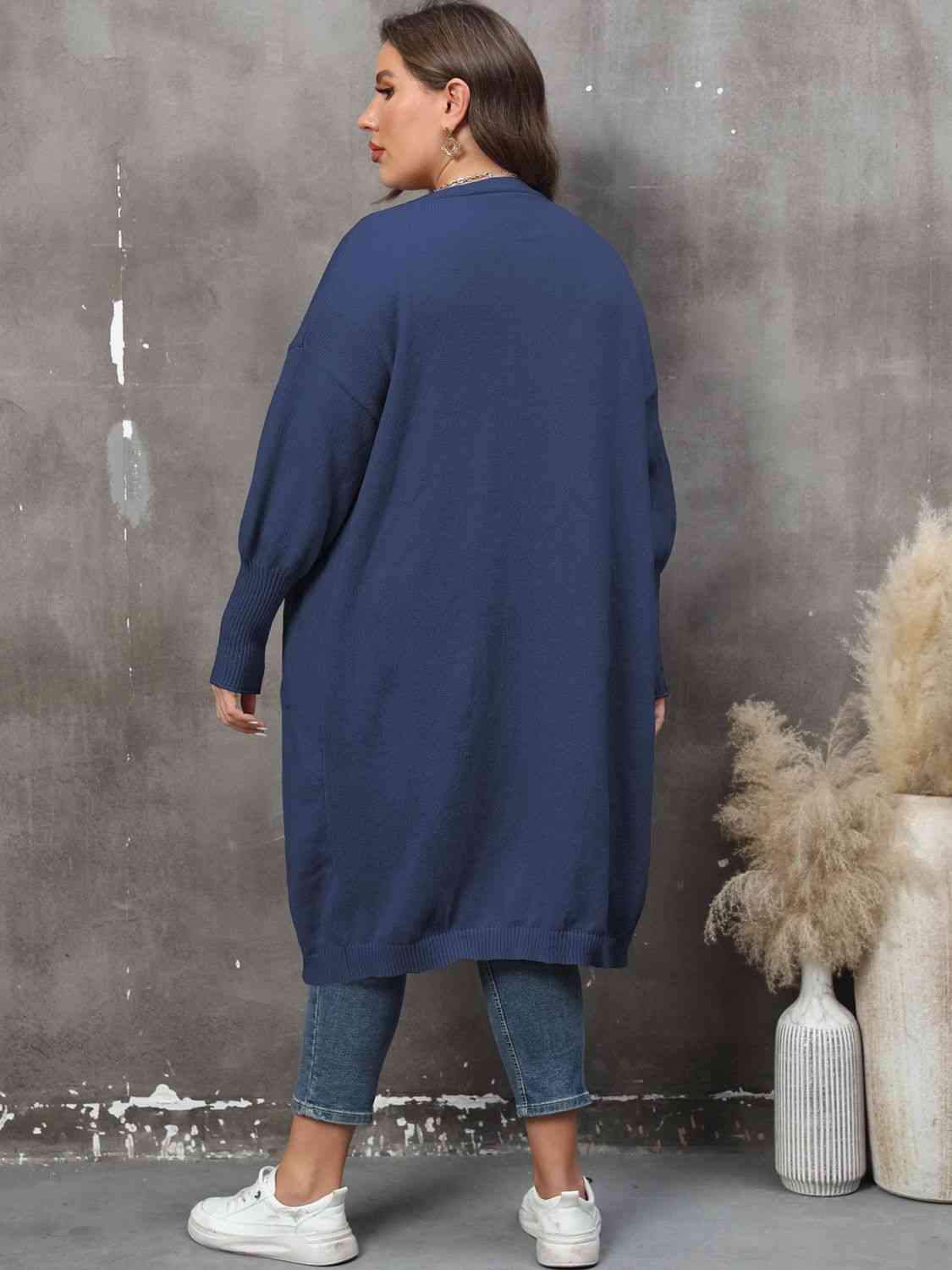 Plus Size Long Sleeve Pocketed Cardigan - Ladyez