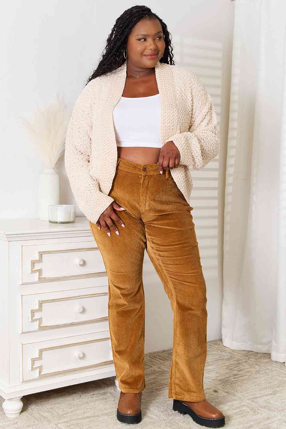 Double Take Open Front Long Sleeve Cardigan - Ladyez