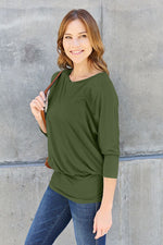 Basic Bae Full Size Round Neck Batwing Sleeve Blouse - Ladyez