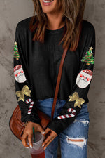 Christmas Element Sequin Round Neck T-Shirt - Ladyez