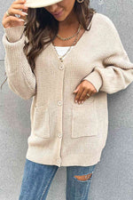 Button Front Drop Shoulder Waffle Cardigan - Ladyez