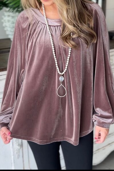 Ruched Round Neck Raglan Sleeve Blouse - Ladyez