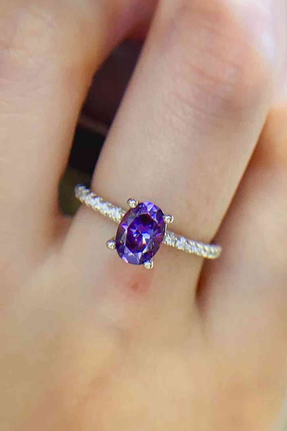 1 Carat Purple Moissanite 4-Prong Ring - Ladyez