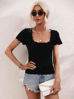 Scalloped Hem Square Neck Knit Top - Ladyez
