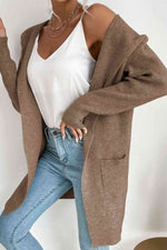 Double Take Ribbed Open Front Hooded Cardigan with Pockets - Ladyez