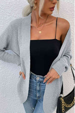 Open Front Rib-Knit Cardigan with Pockets - Ladyez