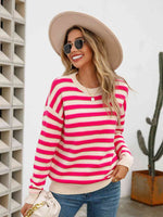 Striped Drop Shoulder Knit Top - Ladyez