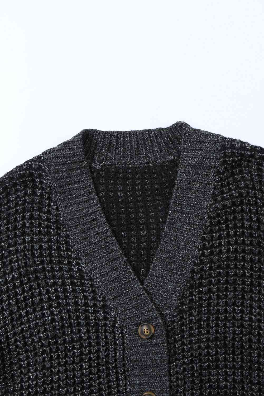 Woven Right Waffle-Knit Drop Shoulder Button-Down Cardigan - Ladyez
