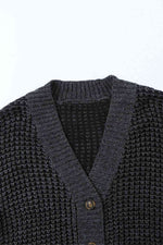 Woven Right Waffle-Knit Drop Shoulder Button-Down Cardigan - Ladyez