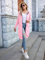 Zip-Up Longline Hoodie with Pockets - Ladyez