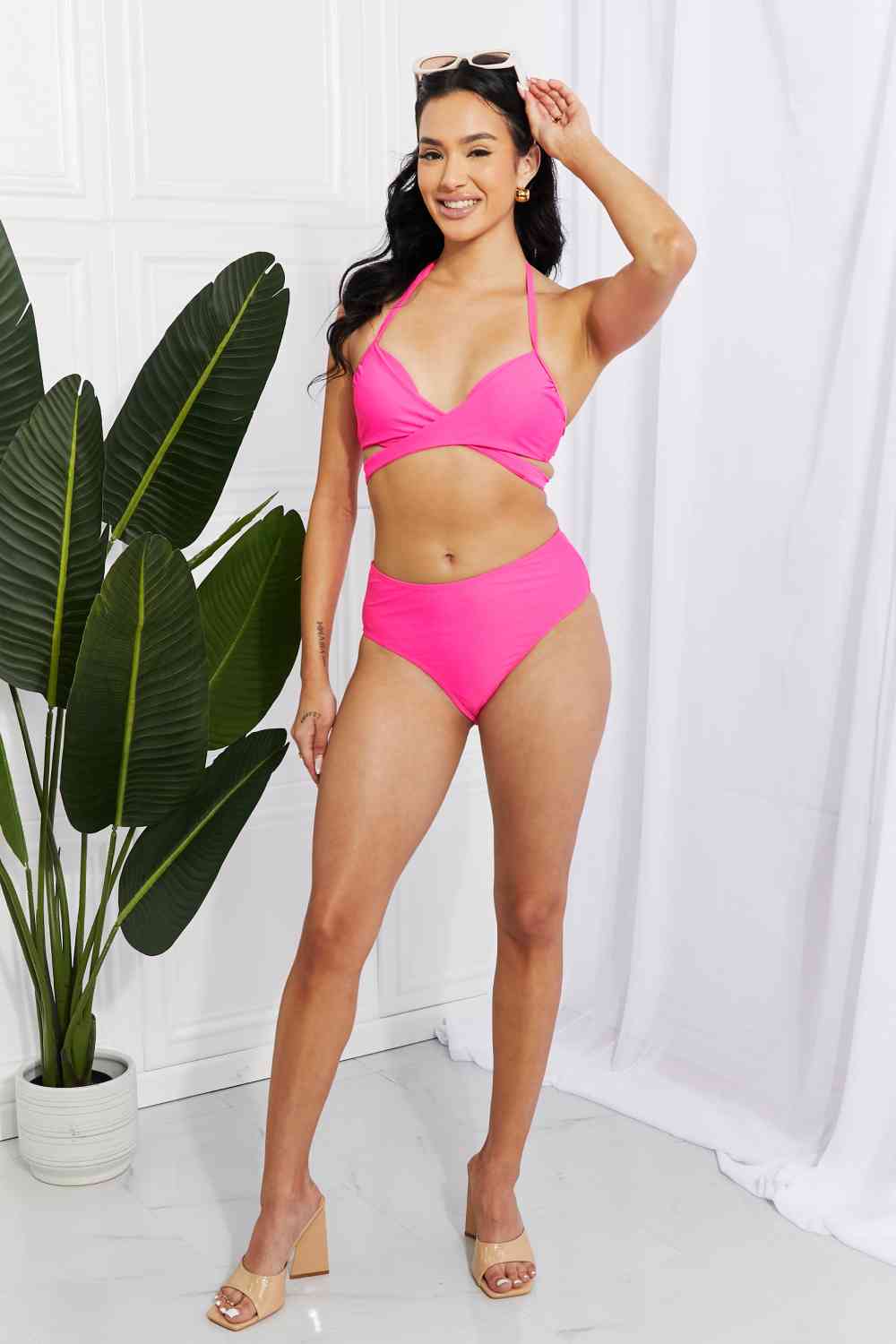 Marina West Swim Summer Splash Halter Bikini Set in Pink - Ladyez