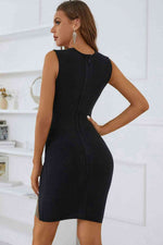 Rhinestone Detail Spliced Mesh Sleeveless Dress - Ladyez