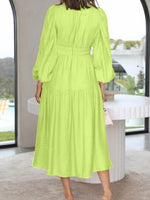 Deep V-Neck Balloon Sleeve Plain Maxi Dress - Ladyez