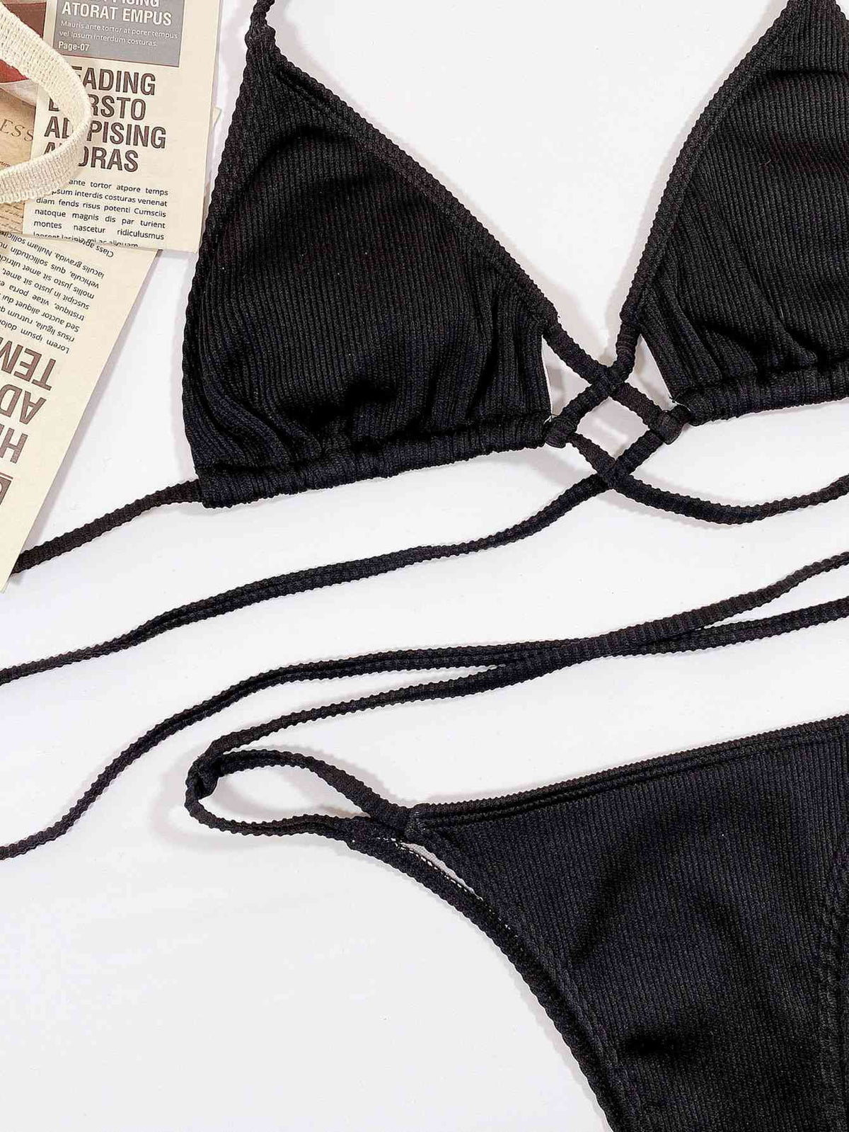 Halter Neck Crisscross Ribbed Bikini Set - Ladyez
