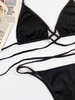 Halter Neck Crisscross Ribbed Bikini Set - Ladyez