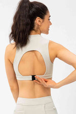 Full Size Cropped Cutout Back Zipper Front Active Tank Top - Ladyez