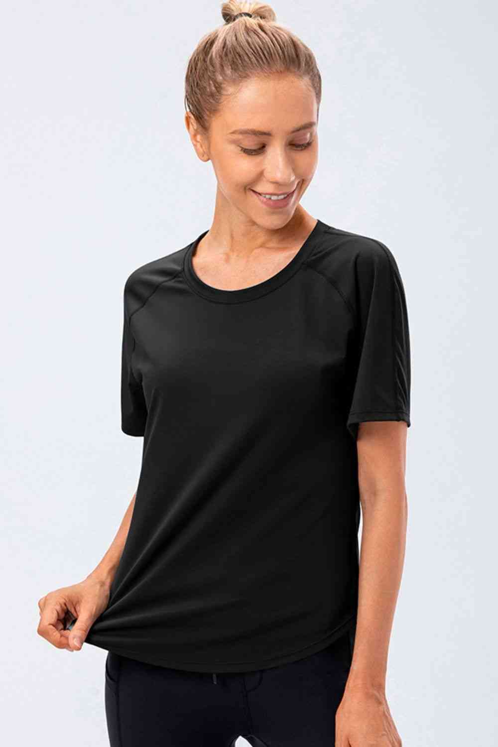 Round Neck Raglan Sleeve Active Tee - Ladyez