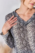 Hailey & Co Full Size Snakeskin V-Neck Long Sleeve Top - Ladyez