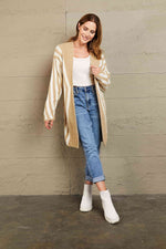 Woven Right Two-Tone Open Front Fuzzy Longline Cardigan - Ladyez