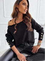 Asymmetrical Neck Buttoned Top - Ladyez