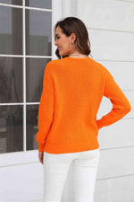 Ribbed V-Neck Dropped Shoulder Knit Top - Ladyez