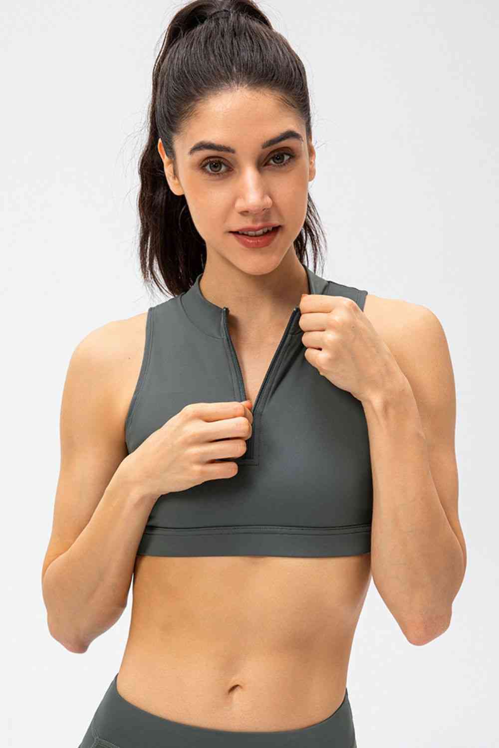 Full Size Cropped Cutout Back Zipper Front Active Tank Top - Ladyez