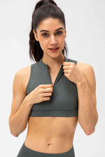 Full Size Cropped Cutout Back Zipper Front Active Tank Top - Ladyez