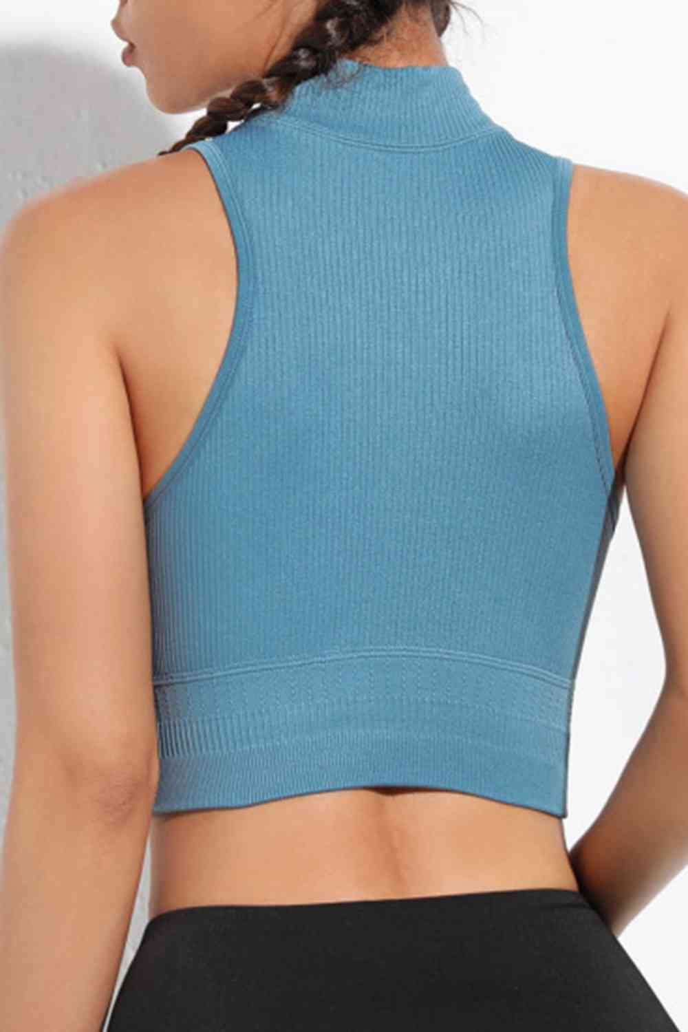 Mock Neck Ribbed Sports Tank - Ladyez