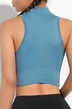 Mock Neck Ribbed Sports Tank - Ladyez