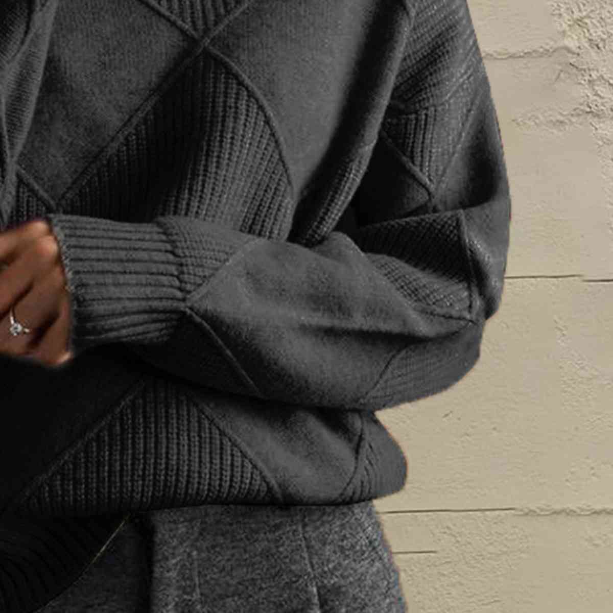 Geometric Turtleneck Long Sleeve Sweater - Ladyez