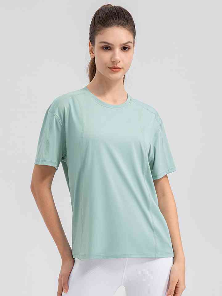 Round Neck Short Sleeve Active Top - Ladyez