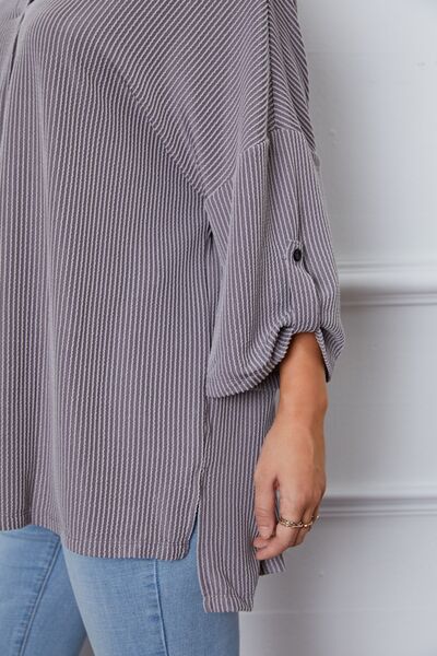 Notched Roll-Tab Sleeve Blouse - Ladyez
