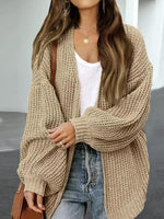 Drop Shoulder Balloon Sleeve Cardigan - Ladyez