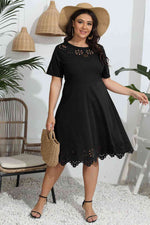 Plus Size Round Neck Openwork Dress - Ladyez
