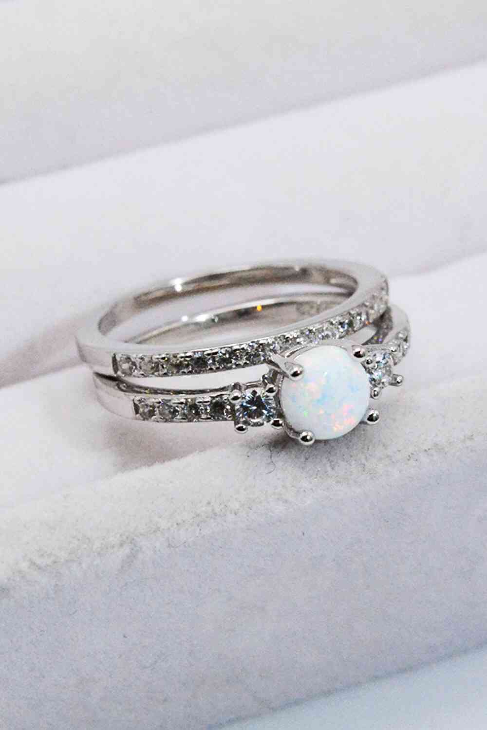 925 Sterling Silver Opal Split Shank Ring - Ladyez