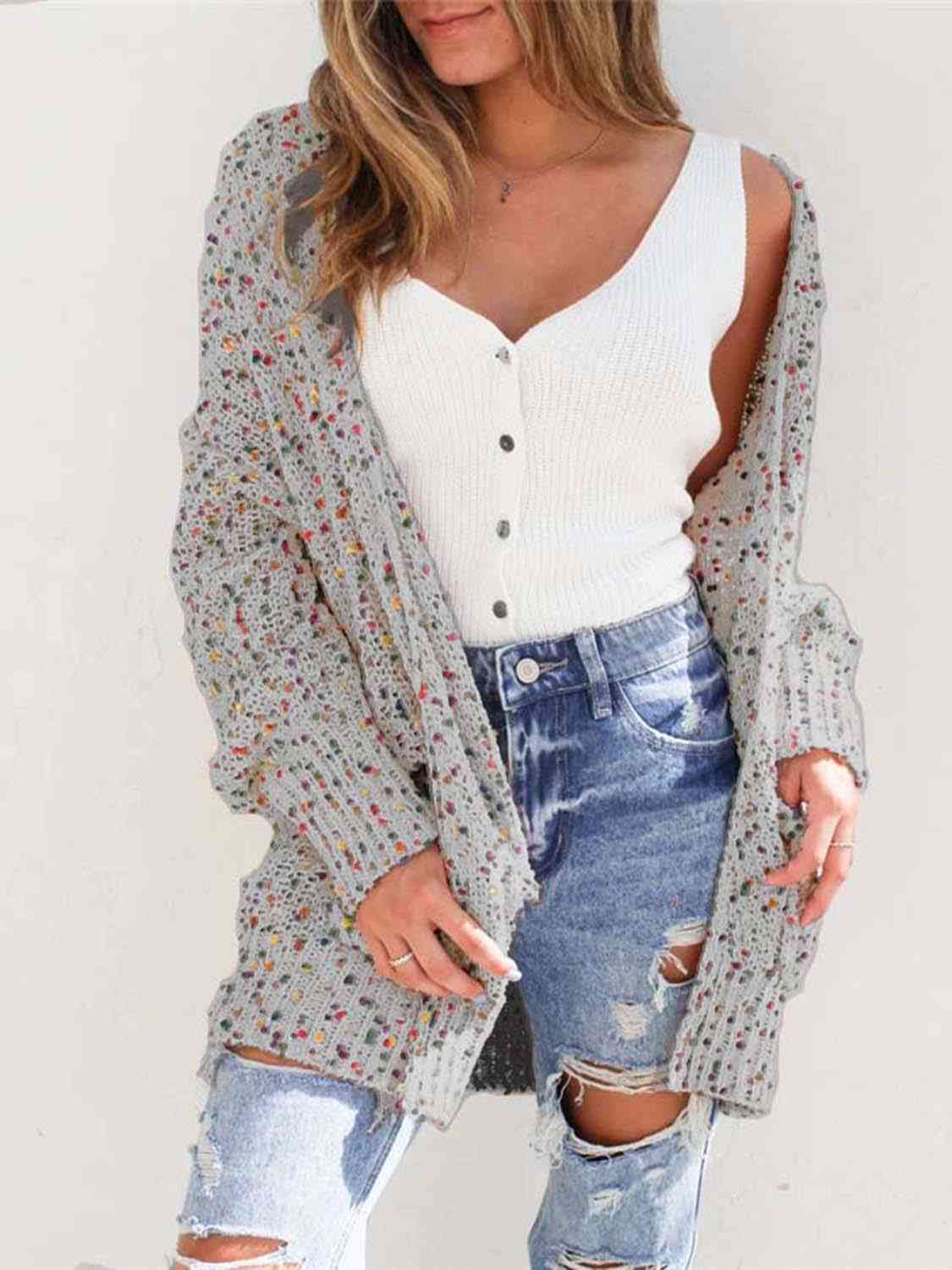 Multicolored Open Front Cardigan - Ladyez