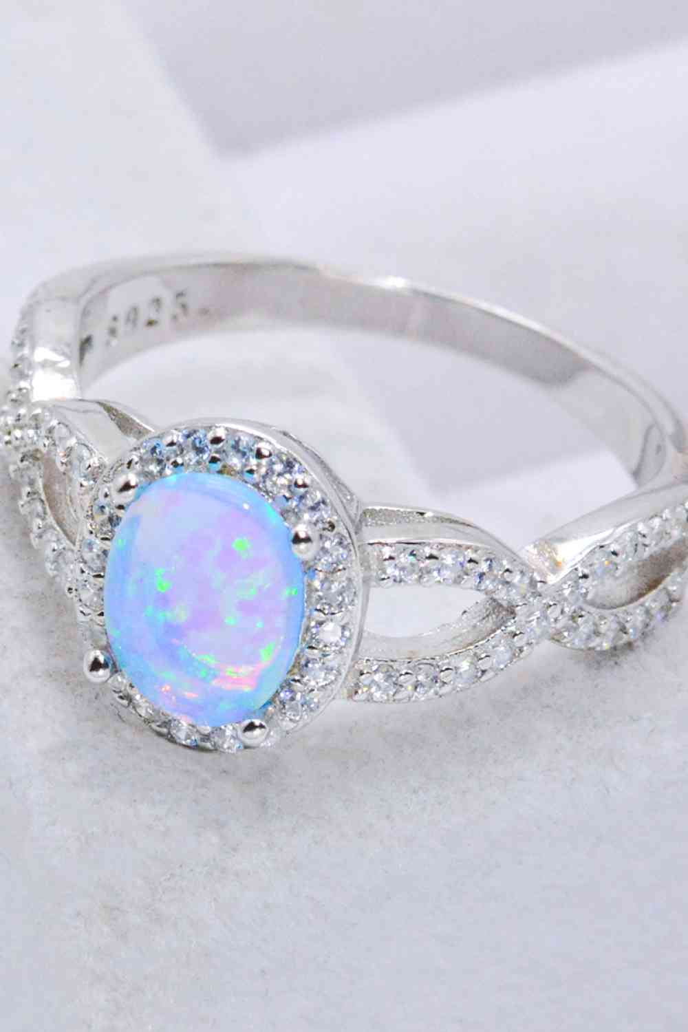 925 Sterling Silver Opal Halo Ring - Ladyez